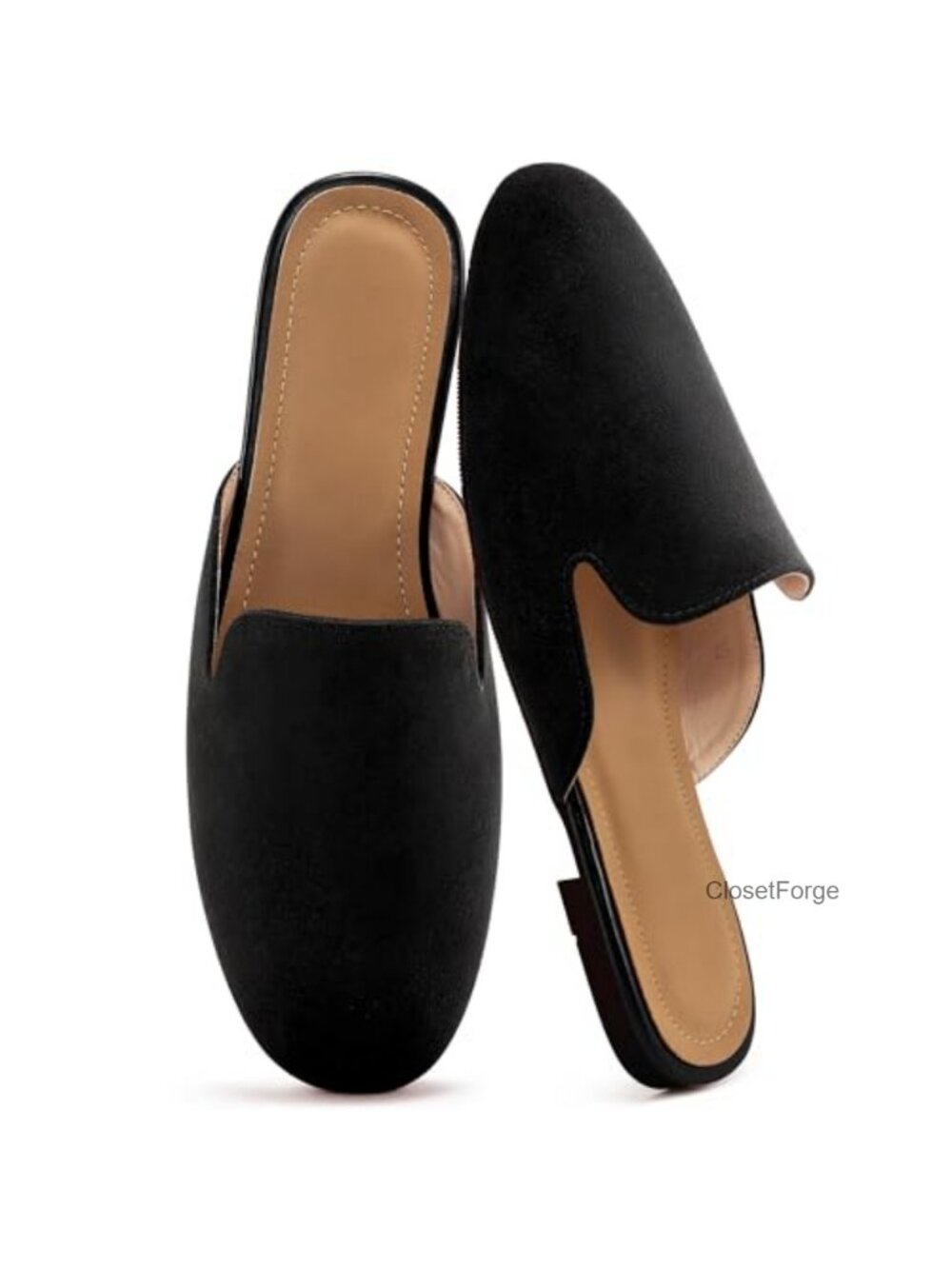 Suede Mules for Women Comfortable Slip On Work Slides Round Toe Backless Loafers